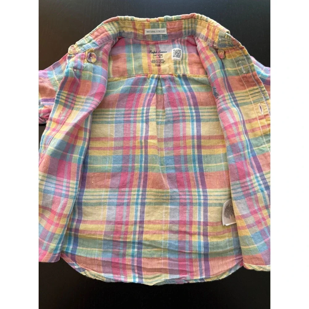 Ralph Lauren Baby 100% Linen Shirt Size 12 Months‎ Plaid Resortwear Summer
